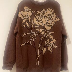 Topman Brown Floral Crewneck Sweater